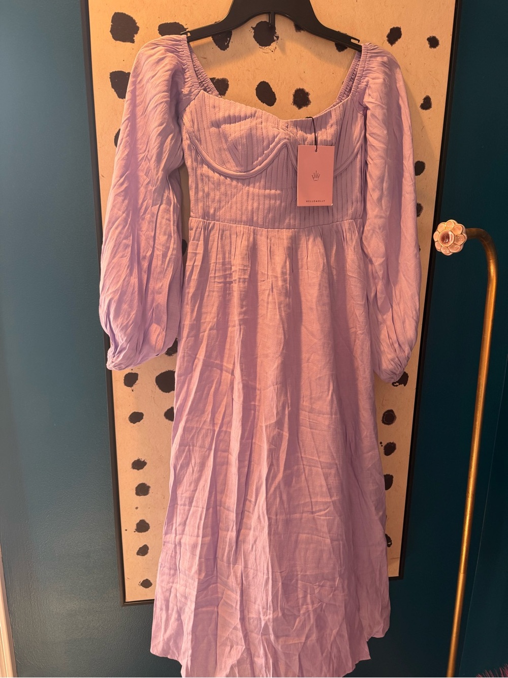 Hello Molly Lavender Puff Long-Sleeve Midi Dress